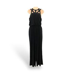 Spense Black Cage Strap Rhinestone Romper Wide Leg Pant Suit. Size 14
